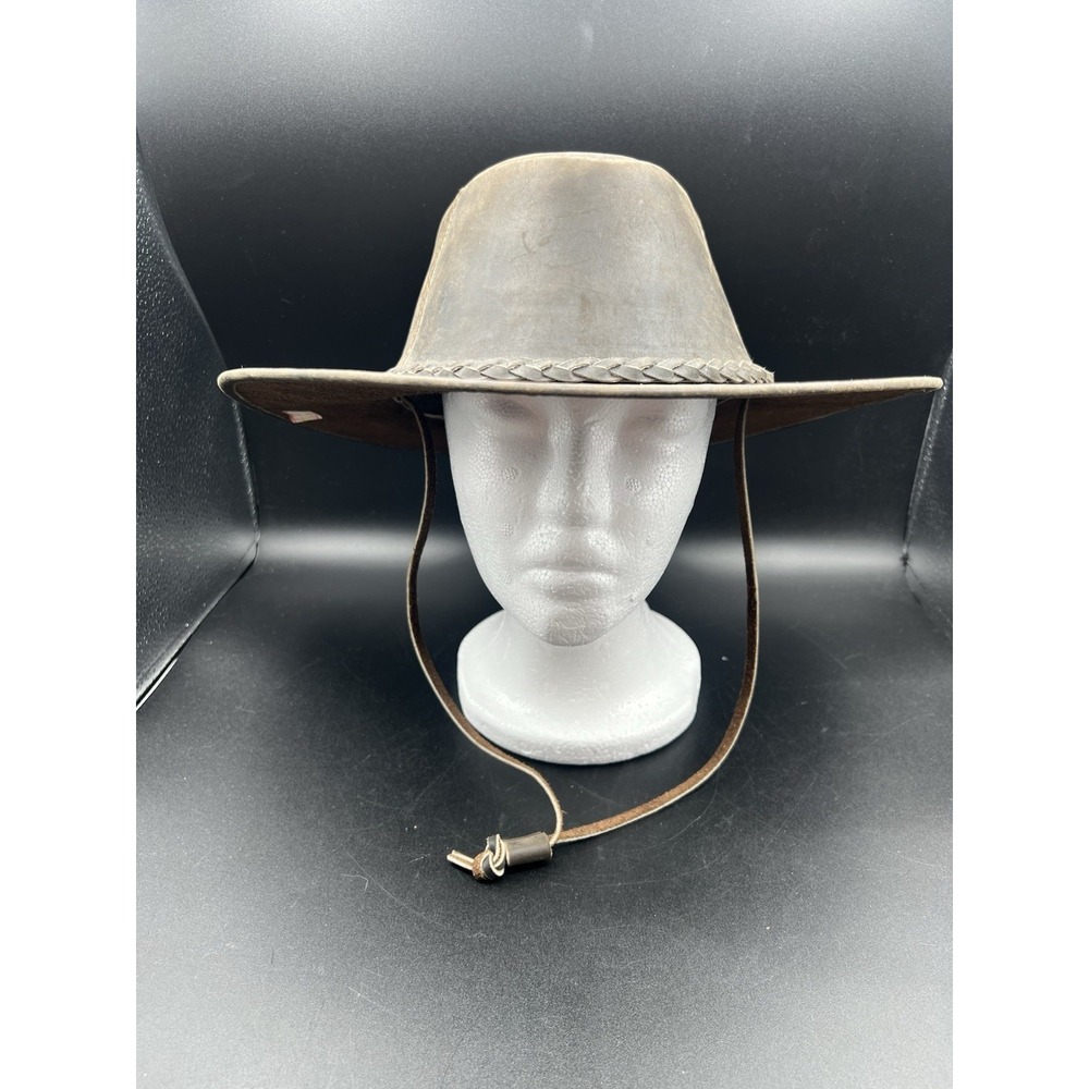 WESTERN COWBOY GENUINE LEATHER BUSH BROWN HAT CLINT EASTWOOD STYLE Medium